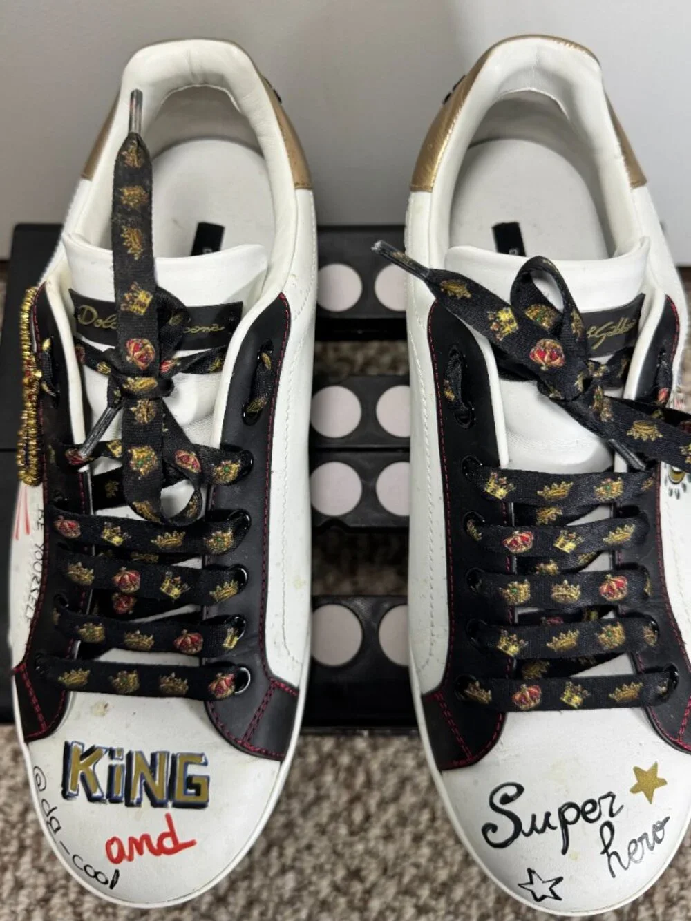 Dolce & Gabbana Portofino King Graffiti Sneakers Size 8 | Embellished Crown | Ra